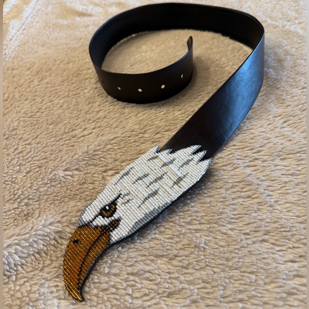 MARY B HETZ 1987 Signed and Dated Year Eagle Beaded Buckle Belt